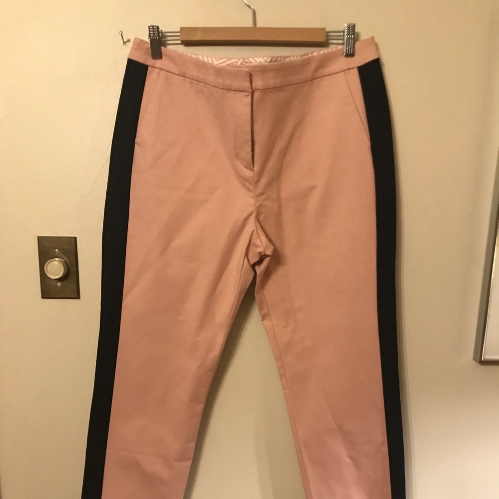 Boden cigarette pants with black piping at sides.